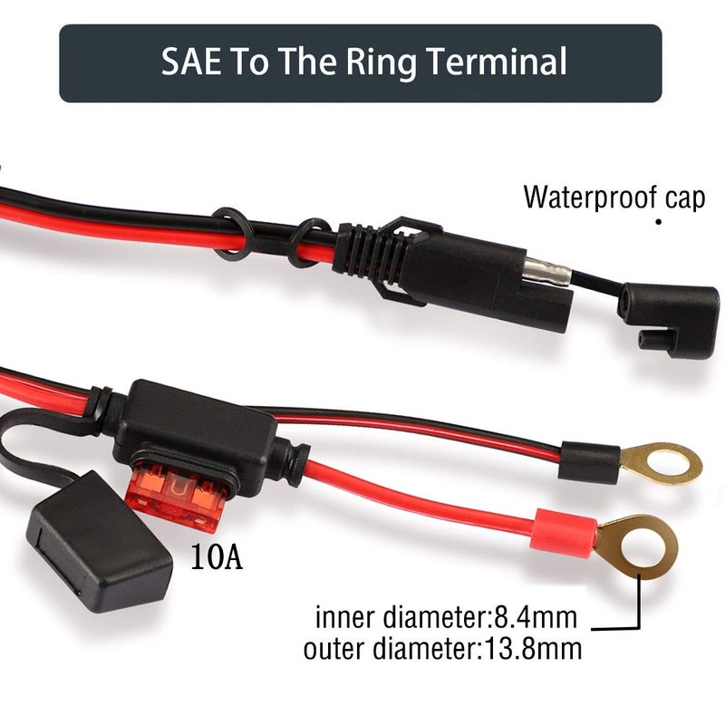 iMESTOU 2FT SAE O Ring Terminal Harness with 10A Fused 2-Pin Quick Disconnect Plug (5PCS-Pack) - Image 3
